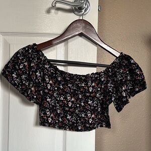 Live To Be Spoiled Black Floral Crop Top